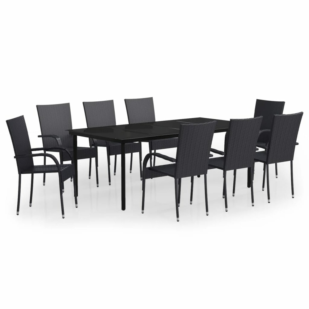 Ensemble de salle à manger de jardin meuble extérieur 9 pièces noir