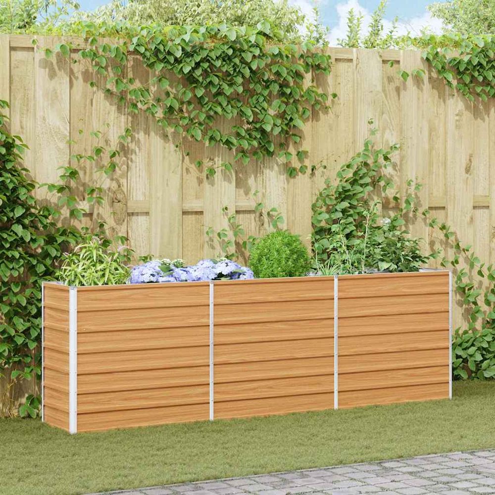Potager surélevé grande longueur métal solide pour bordure de terrasse ou allée jardin marron 240x40x77cm