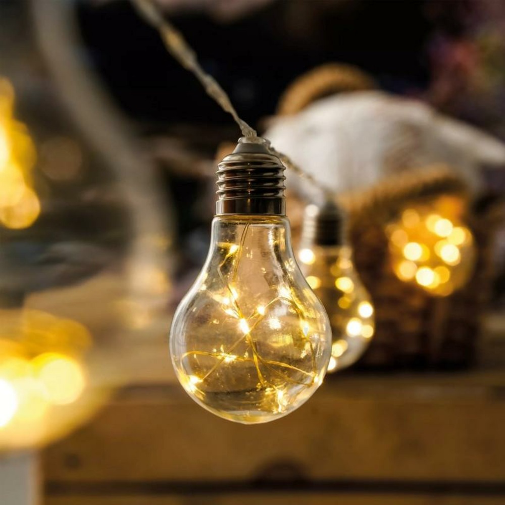 Guirlande solaire 10 ampoules à filament de 10 leds blanc chaud