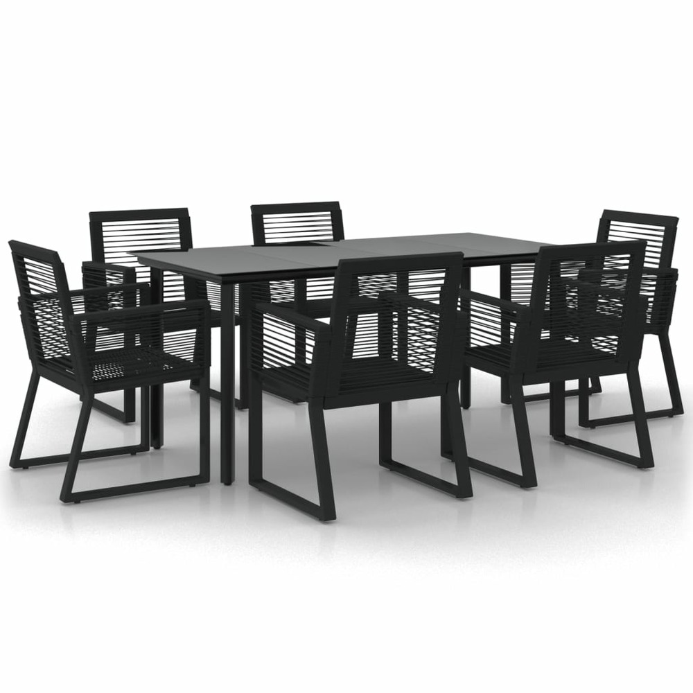 Ensemble à manger de jardin 7 pcs noir rotin pvc