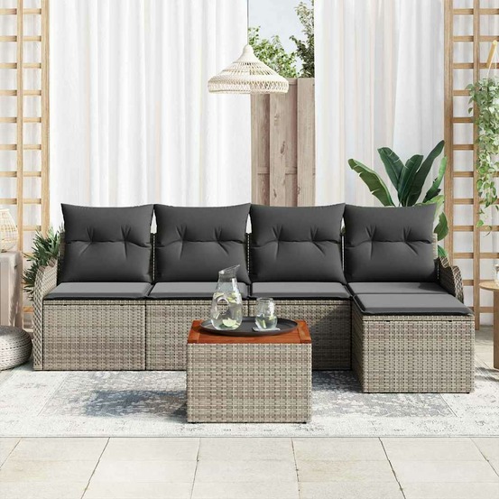 Ensemble de canapé de jardin avec coussin 6 pcs gris polyrotin