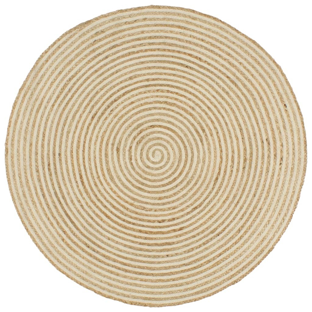 Tapis fait main Jute spirale Blanc 150cm