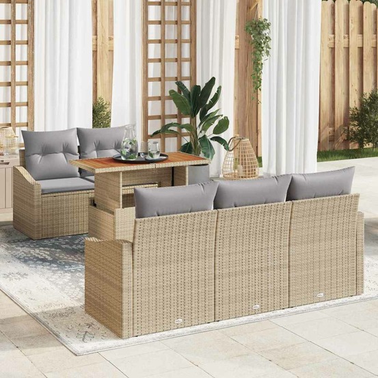 Ensemble de canapé de jardin 6 pcs beige poly rotin