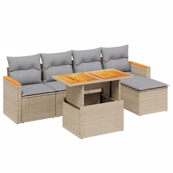 Salon de jardin avec coussins 6 pcs beige résine tressée