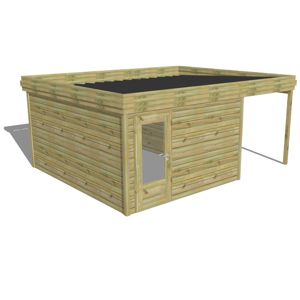 Abri de jardin bois pin traité autoclave 27mm - 5,44x4,34m / 24m2 - bac acier - abri français