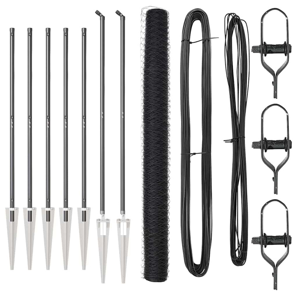 Poteau de clôture. Gris 10 x 1,5 m (maille 50 mm) acier et pvc