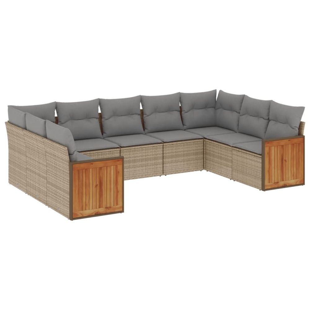 Salon de jardin avec coussins 9 pcs beige résine tressée