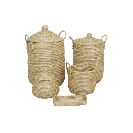 Ensemble 5 pièces de rangement en jonc