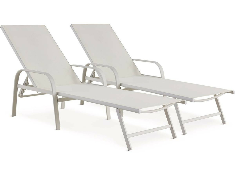 Lot de 2 bains de soleil en métal avec accoudoirs 