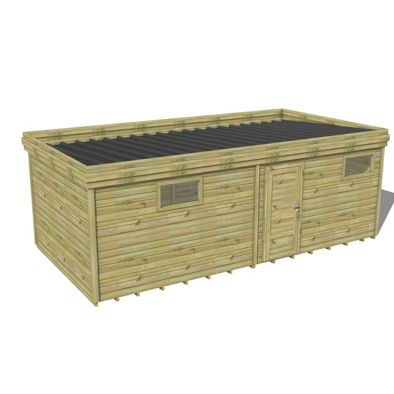 Abri de jardin bois pin traité autoclave 27mm - 7,29x3,44m / 25m2 - bac acier - plancher bois