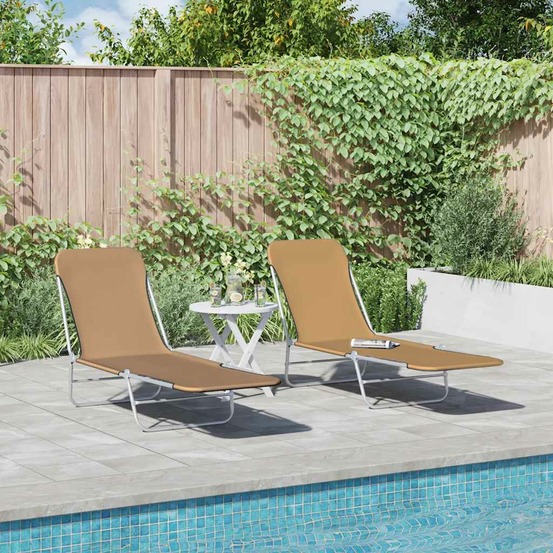 Chaises longues pliables lot de 2 acier et tissu taupe