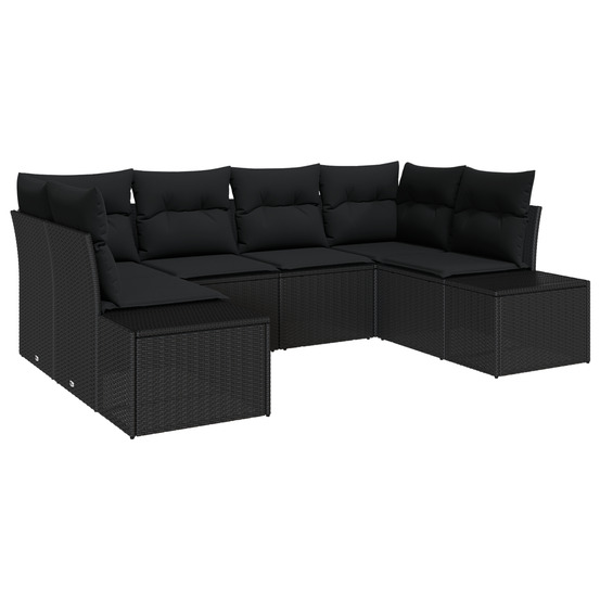 Ensemble de canapé de jardin de 6 pièces avec coussins noir poly rattan