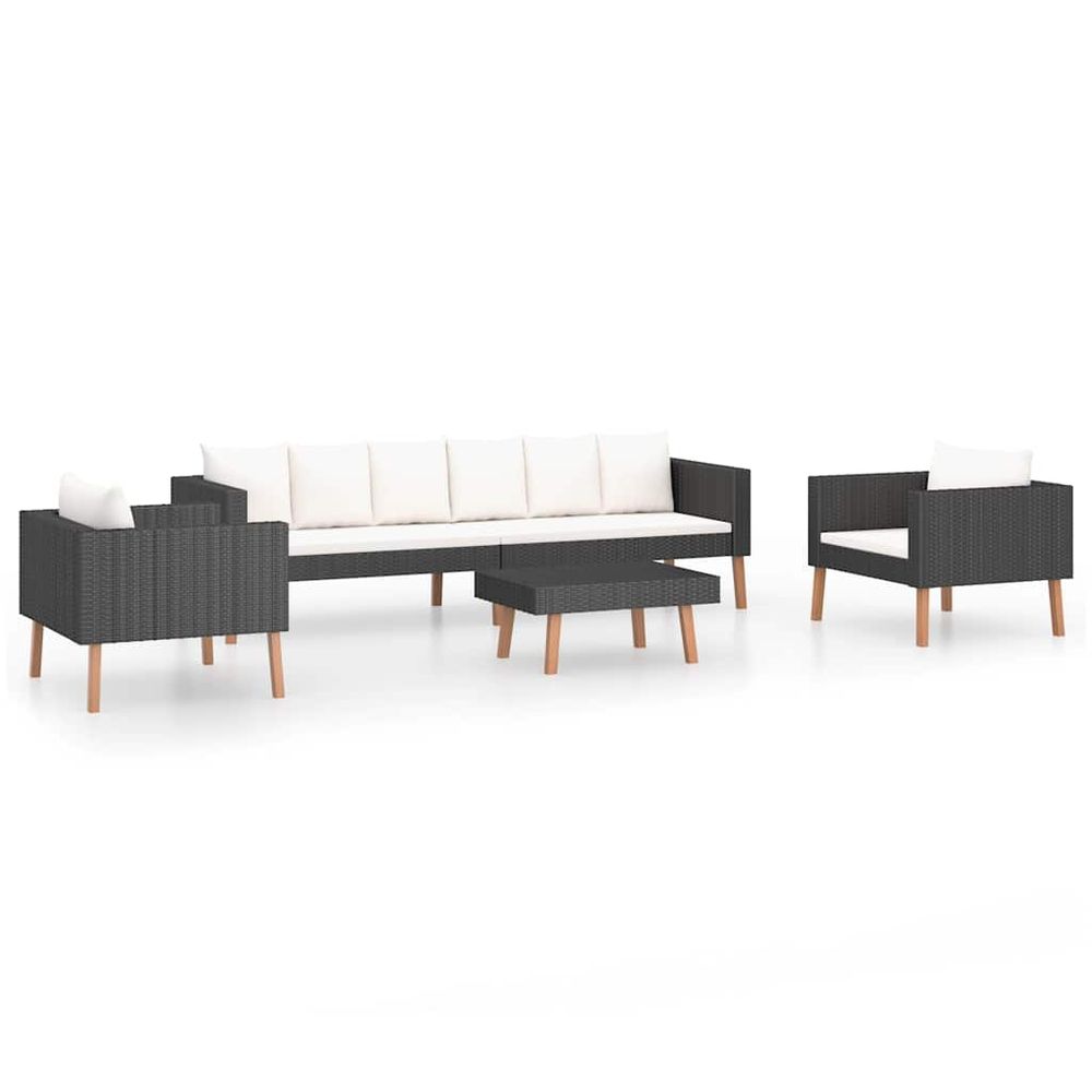 Salon de jardin 4 pcs avec coussins résine tressée noir