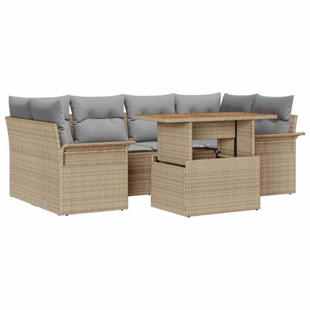 Ensemble de canapé de jardin 7 pc beige poly rotin
