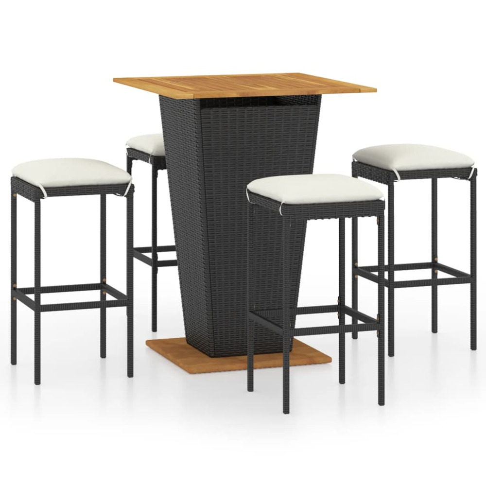 Ensemble de bar de jardin 5 pcs et coussins résine tressée noir