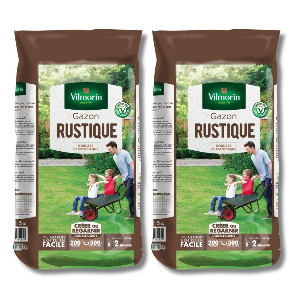Lot de 2 sacs gazon vilmorin rustique 5 kg - pour une pelouse robuste et dense
