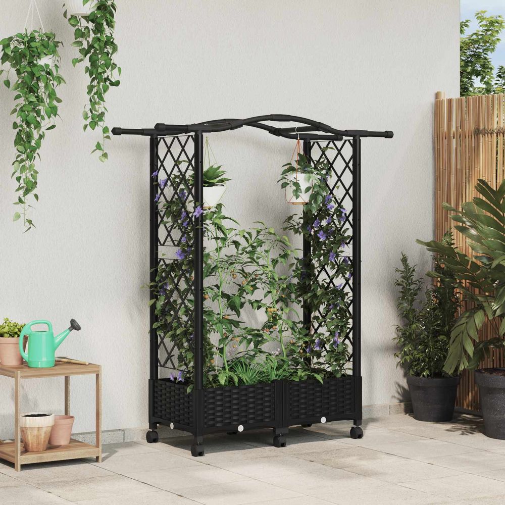 Jardinière surélevée polypropylène jardin terrasse support plantes grimpantes 124x40x129 noir