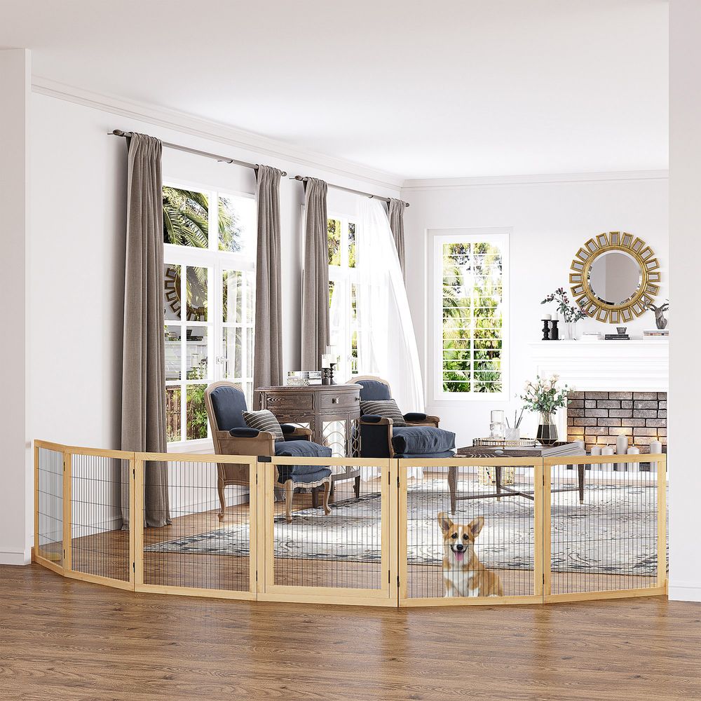 Barrière sécurité chien bois pin métal escalier pliable modulable 432cm naturel - comfortxl pet living