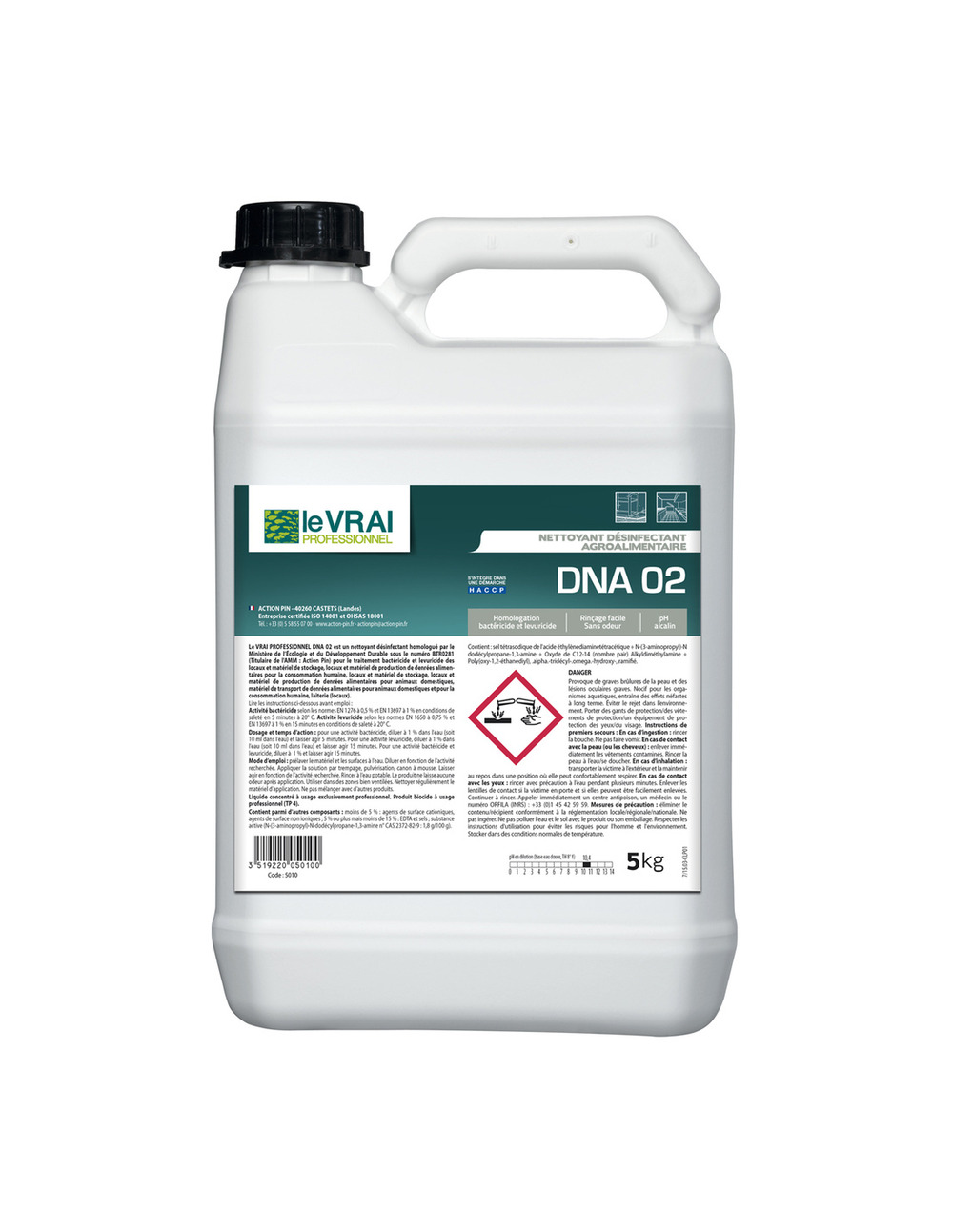 Nettoyant désinfectant agroalimentaire dna 02 5kg - le vrai