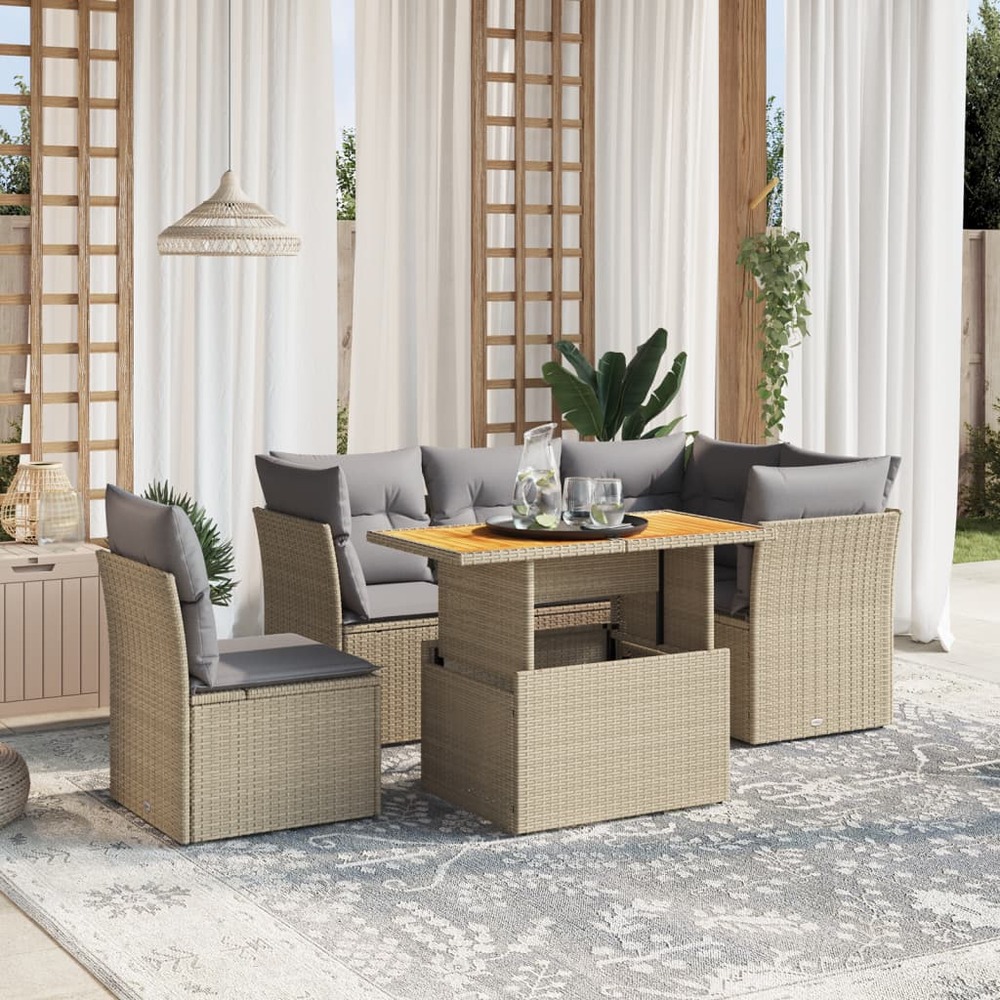 Salon de jardin avec coussins 5 pcs beige résine tressée