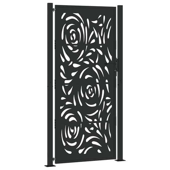 Portail de jardin noir 105 x 205 cm en acier avec motif flamme