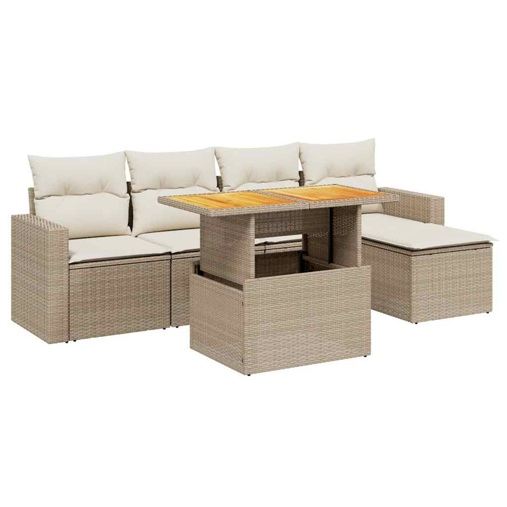 Salon de jardin avec coussins 6 pcs beige résine tressée