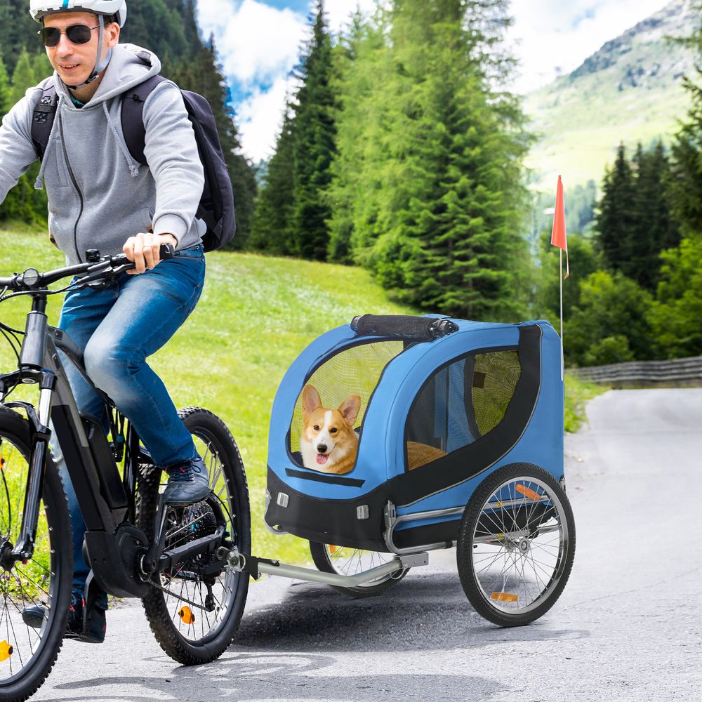 Remorque vélo chien pliable acier oxford promenade sécurisée bleu 130x73x90cm - comfortxl pet living