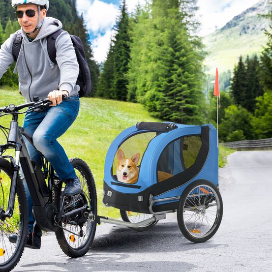 Remorque vélo chien pliable acier oxford promenade sécurisée bleu 130x73x90cm - comfortxl pet living