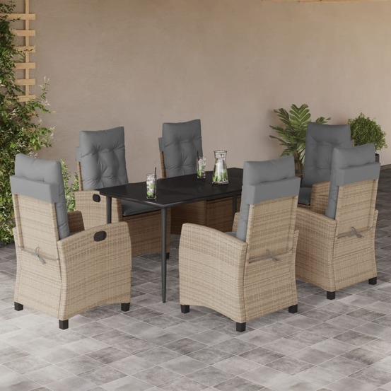 Ensemble à manger de jardin coussins 7 pcs mélange beige rotin