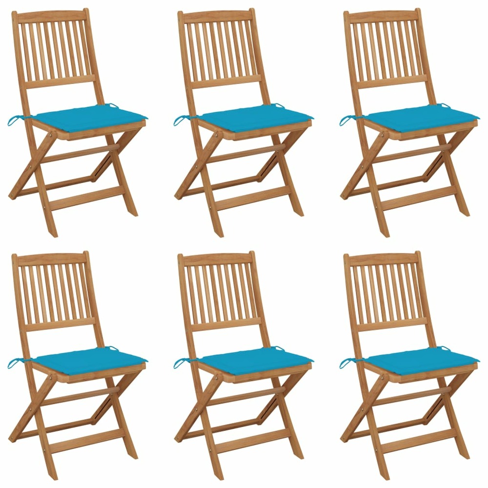 Chaises pliables de jardin lot de 6 avec coussins bois d'acacia