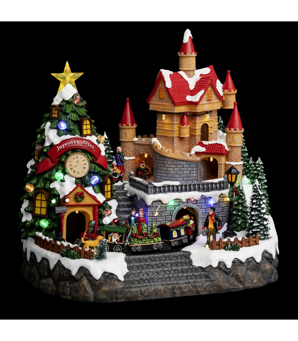 Village de noël lumineux, animé et musical chateau du père noël