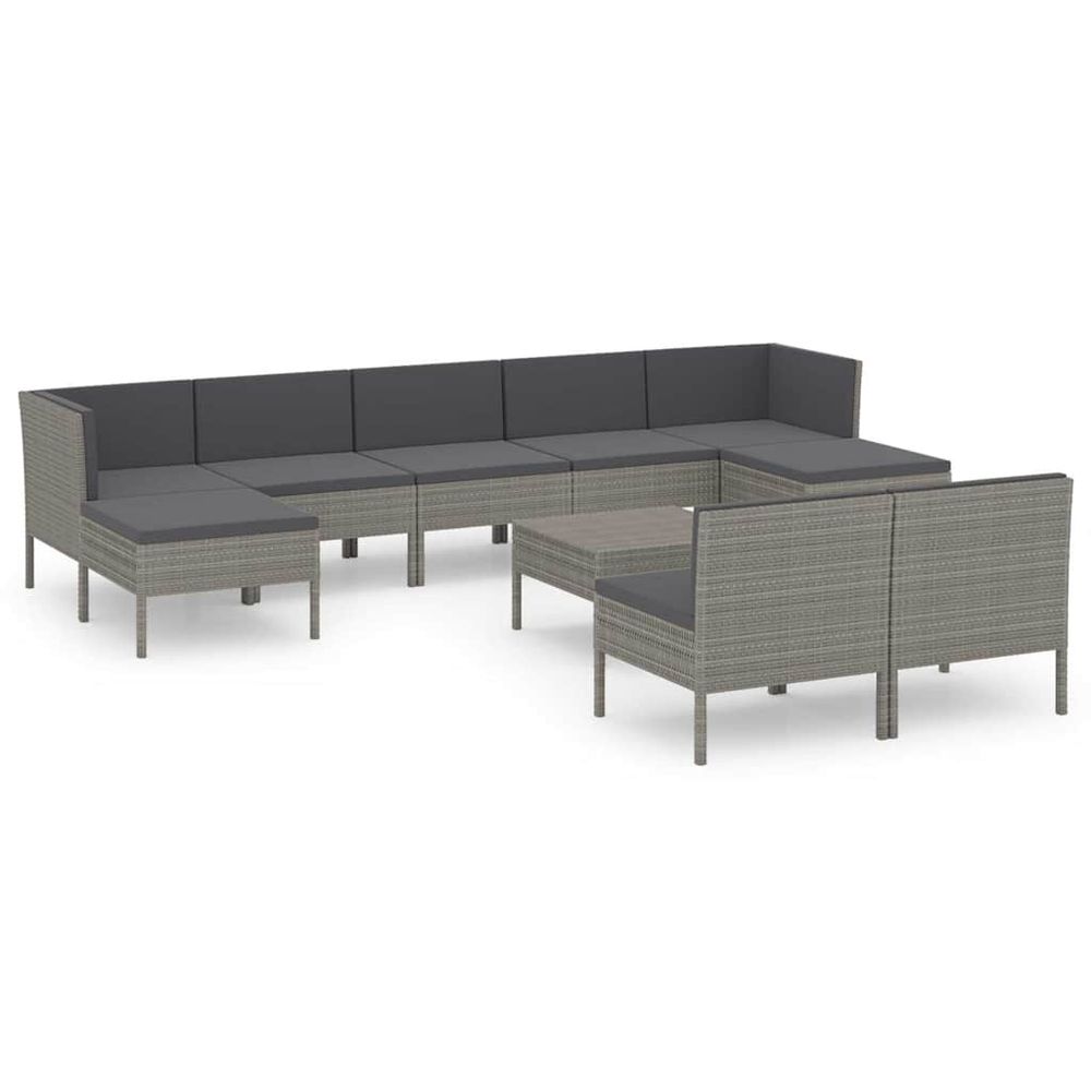 Salon de jardin 10 pcs avec coussins résine tressée gris