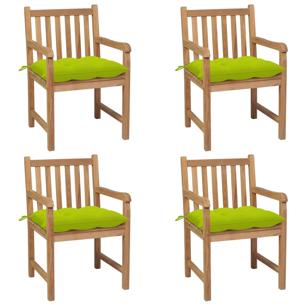 Chaises de jardin lot de 4 avec coussins vert vif teck solide