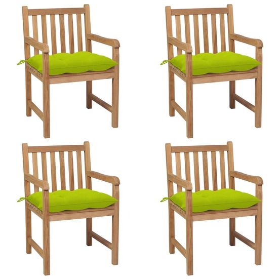 Chaises de jardin lot de 4 avec coussins vert vif teck solide