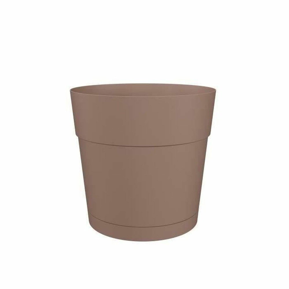 Pot à fleurs et plantes rond plastique - réservoir d'eau - ø 35 cm - taupe