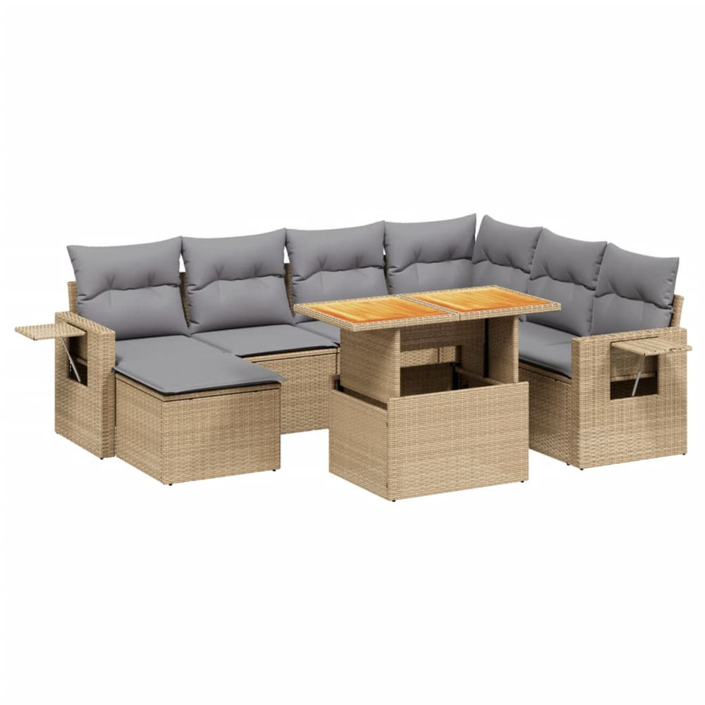 Salon de jardin avec coussins 8 pcs beige résine tressée