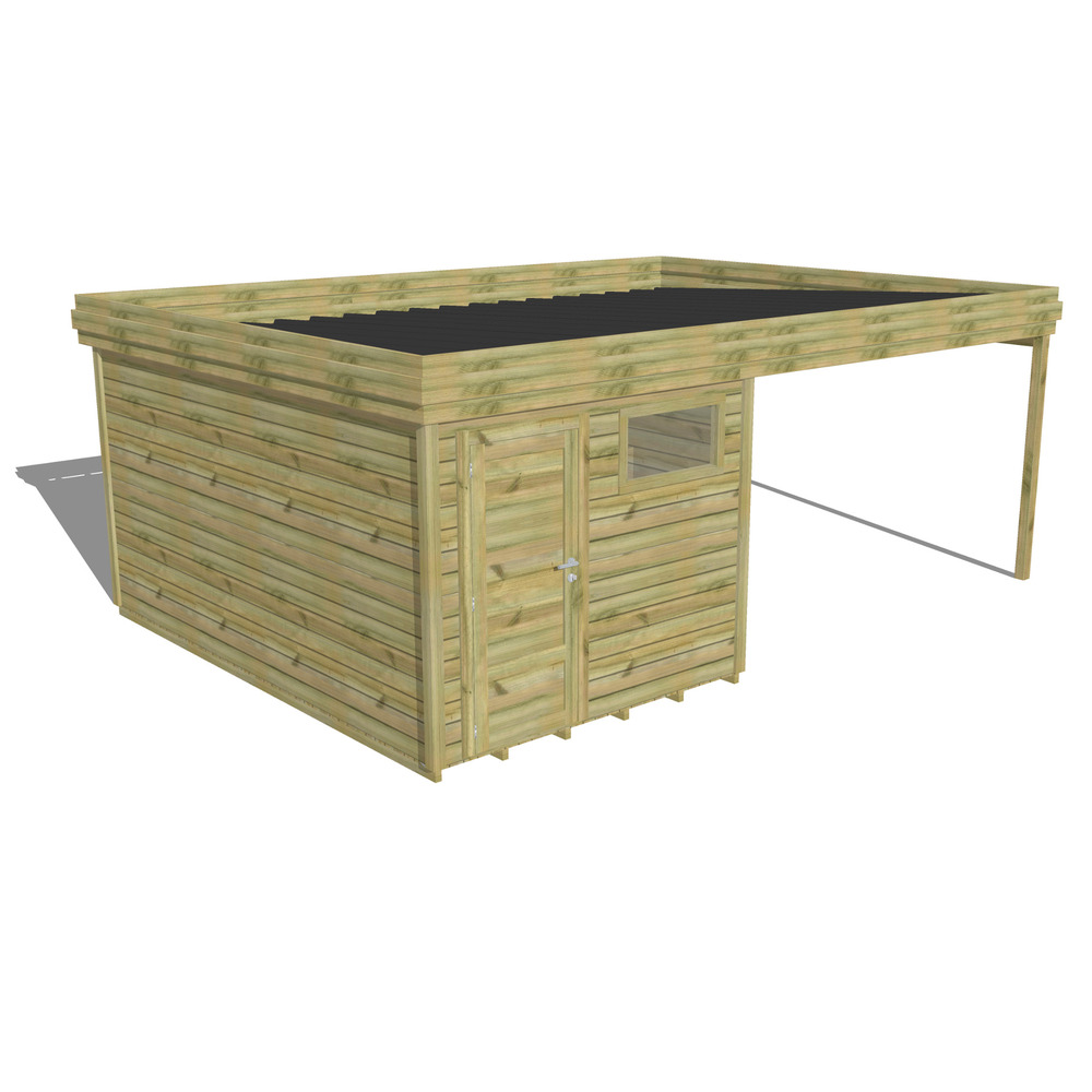 Abri de jardin bois pin traité autoclave 27mm - 6,14x4,34m / 27m2 - bac acier - plancher bois