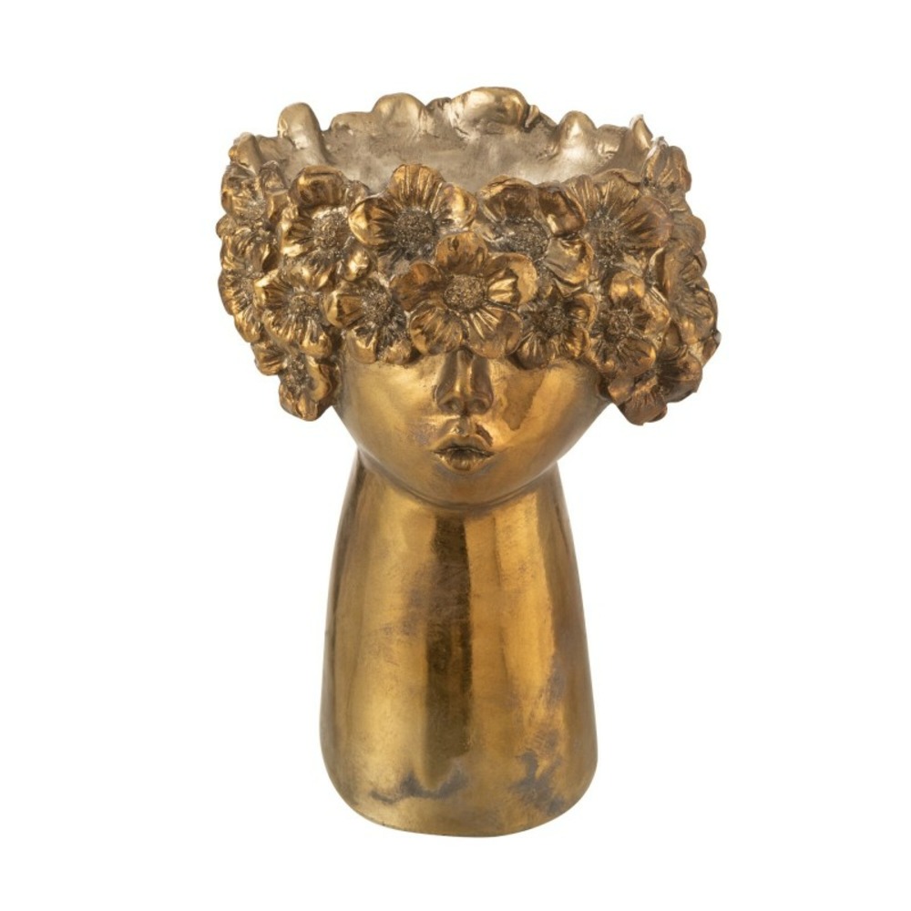 Cache-pot visage en polyrésine doré 18x16.5x27.5 cm
