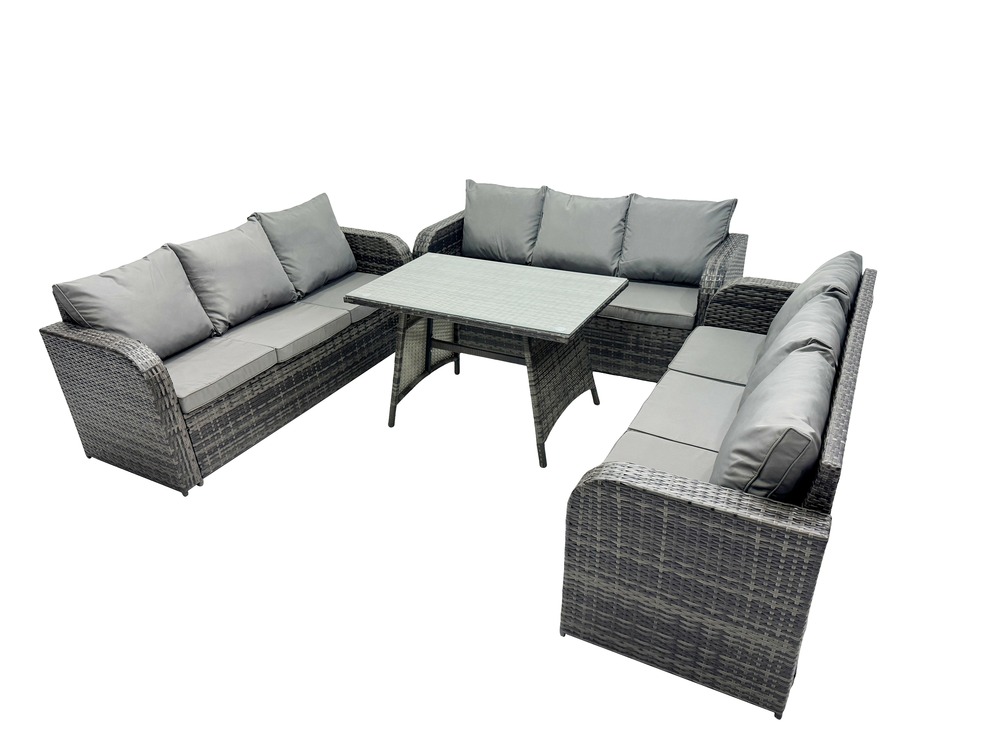 9 places salon de jardin avec table à manger rectangulaire patio ensemble de canapés en rotin