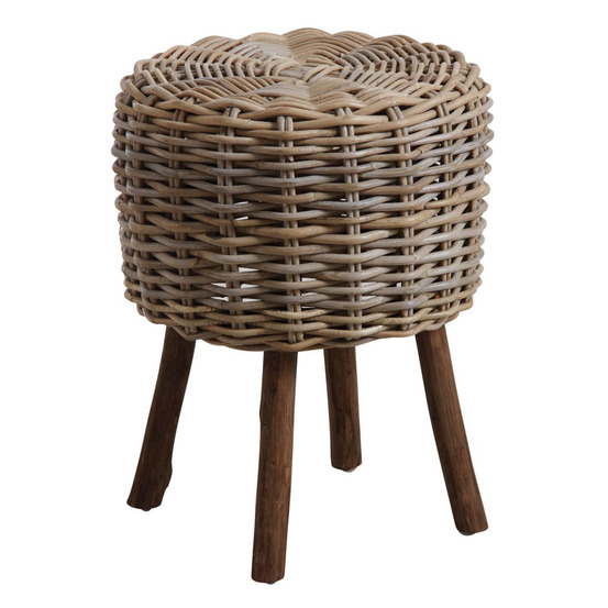 Tabouret bas en poelet gris et bois