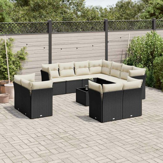 Salon de jardin 12 pcs avec coussins noir résine tressée