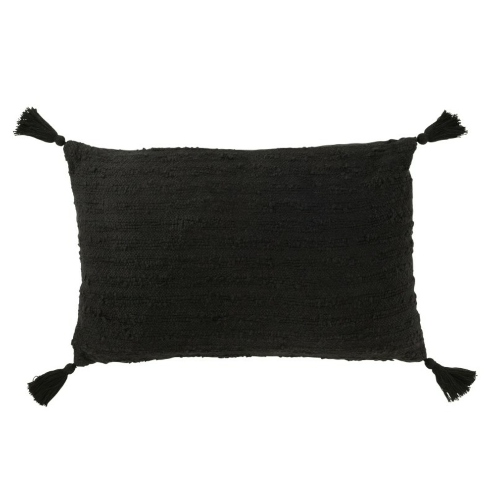 Coussin rectangulaire avec floches en coton noir 60x40x12 cm