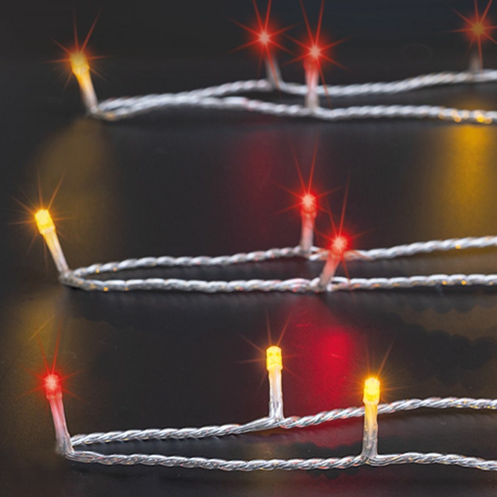 Guirlande lumineuse extérieur 20 mètres 200 led blanc chaud & rouge 8 jeux de lumière