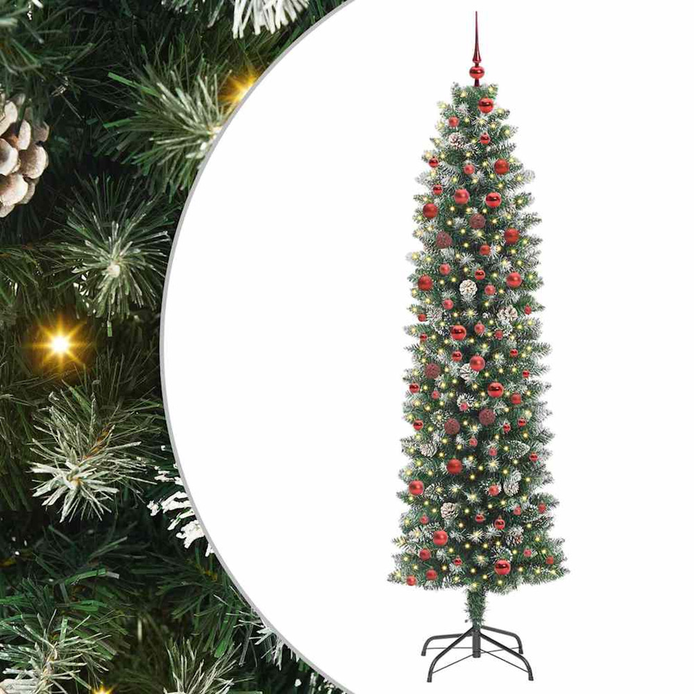 Arbre de noël artificiel slim avec 300 led vert et blanc 210 cm