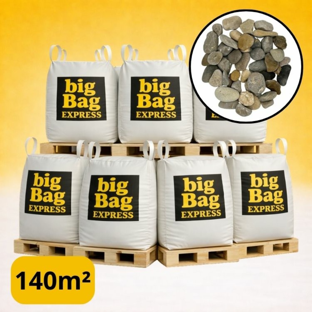 Pack 7 x big bag de +/- 1,5t ≃ 140m² galet roulé lavé gris silico-calcaire ø 10/20 mm - livraison premium