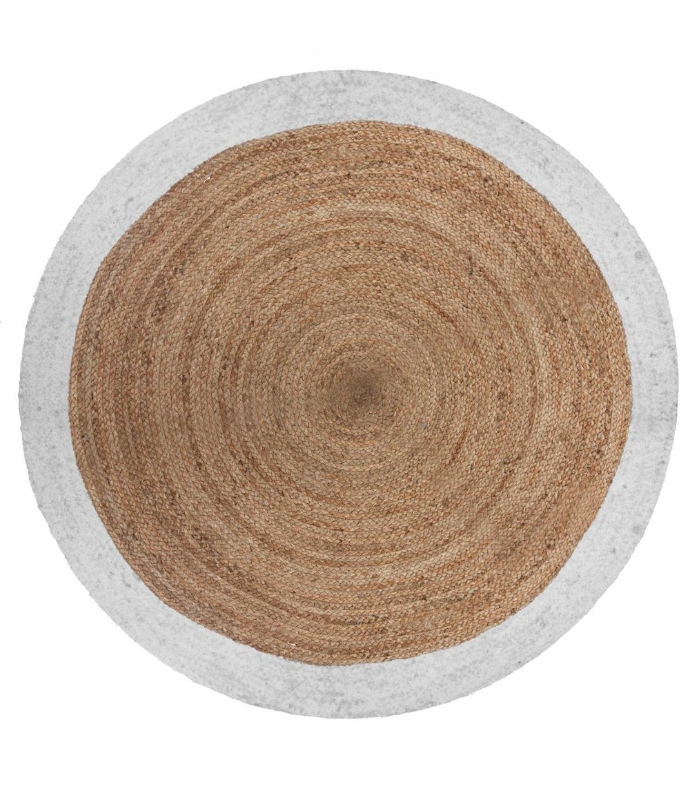 Tapis rond en jute et bord en blanc vieilli d 120 cm