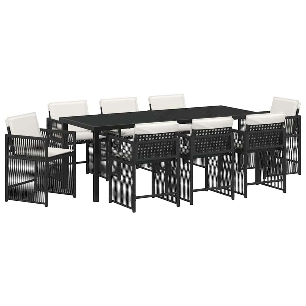 Ensemble de salle à manger pour jardin 9 pc noir polyrotin