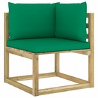 Canapé d'angle de jardin avec coussins bois imprégné de vert