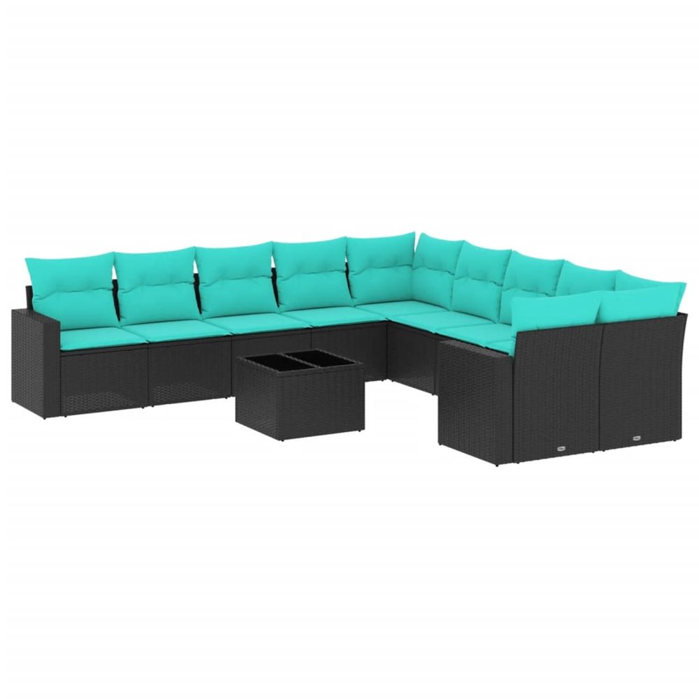 Salon de jardin 11 pcs avec coussins noir résine tressée