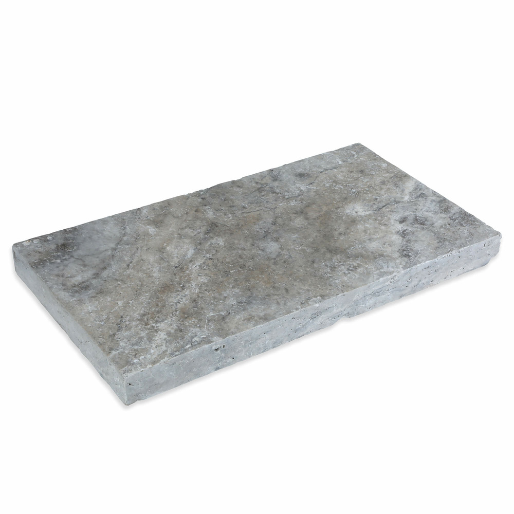 Margelle de piscine 61x33x5cm travertin gris 1er choix bord droit